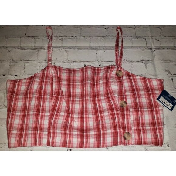 Nwt Arizona Jean Co Jrs Size XXL Pink Plaid Spaghetti Strap Crop Top - Picture 1 of 2